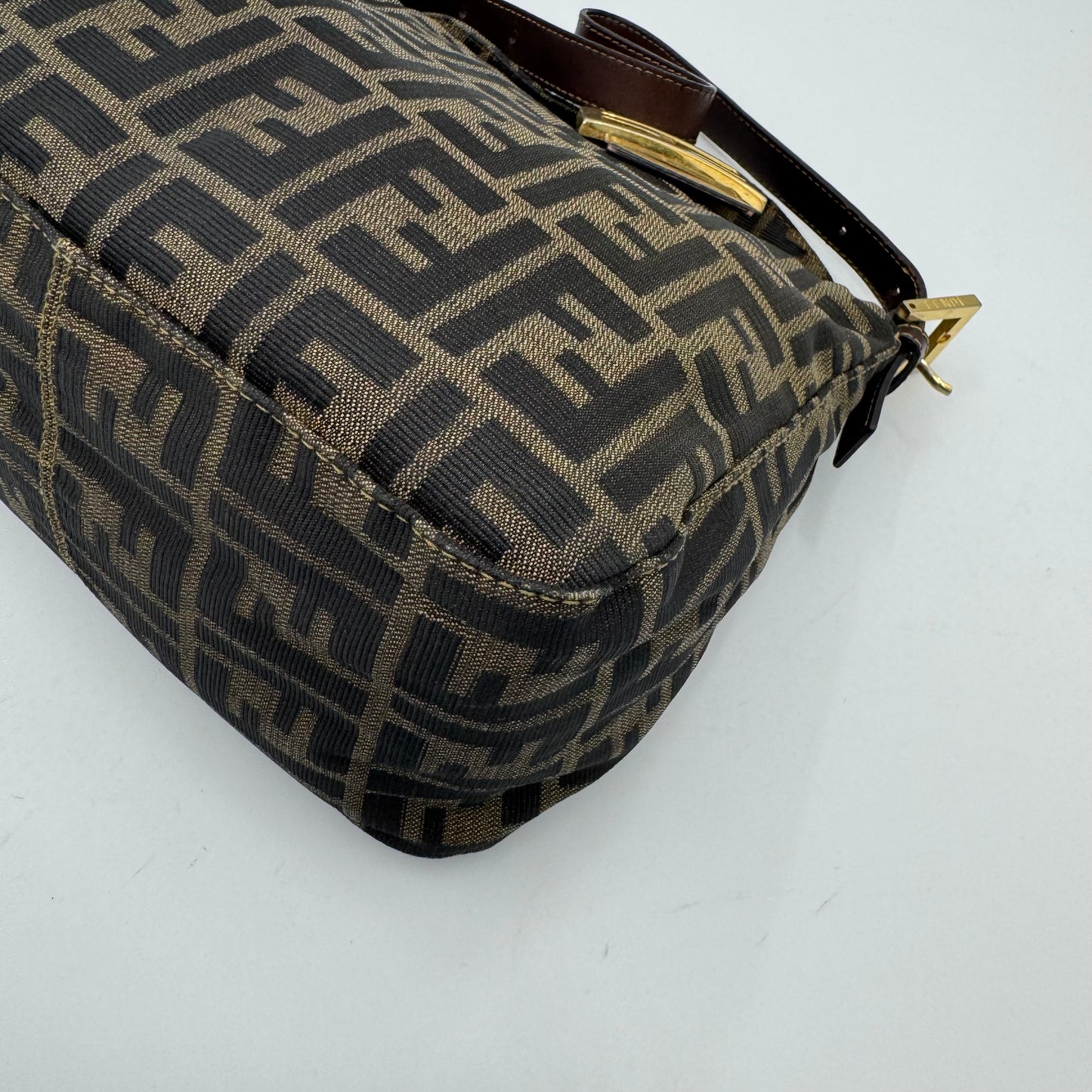 Fendi Tobacco Zucca Double Flap Baguette GHW