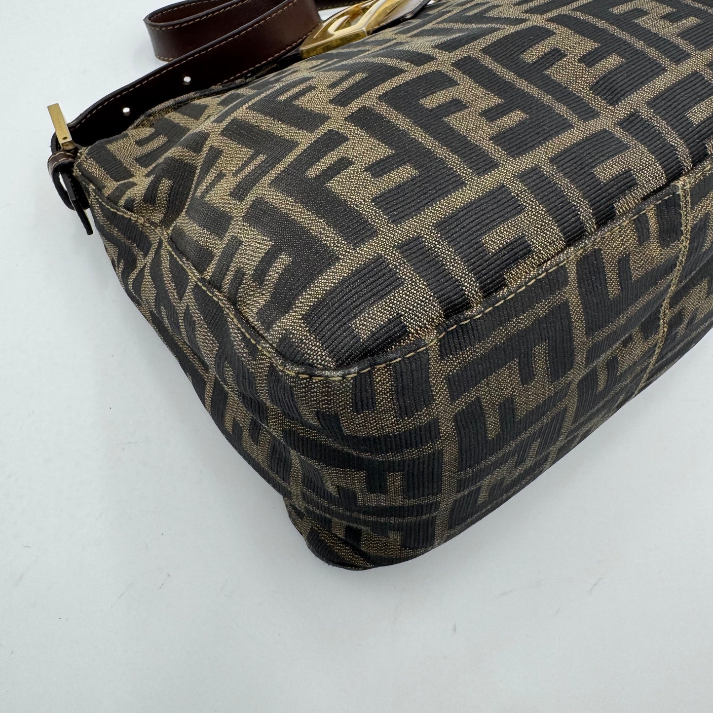 Fendi Tobacco Zucca Double Flap Baguette GHW