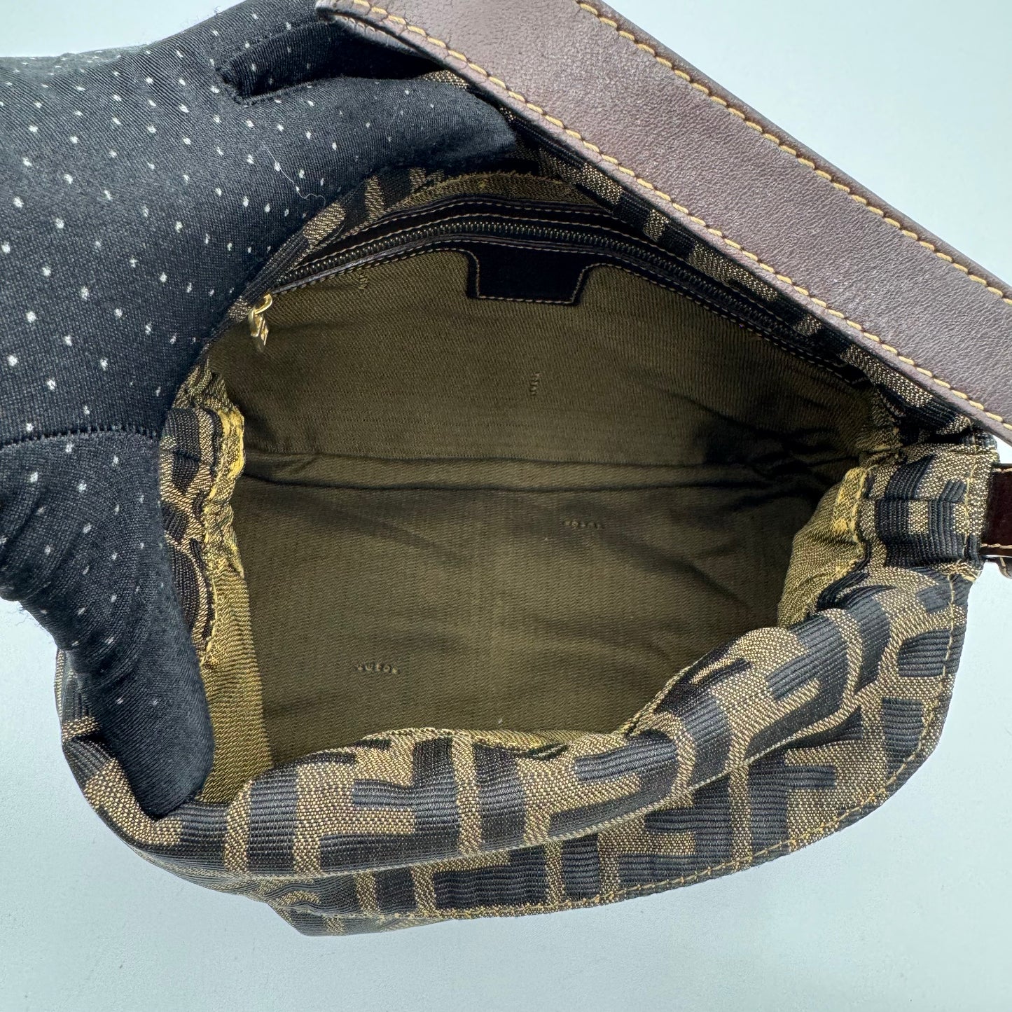Fendi Tobacco Zucca Double Flap Baguette GHW