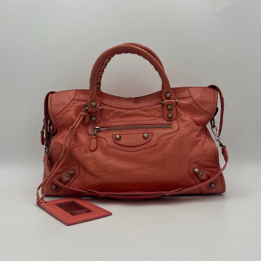 Balenciaga Peach Pink Leather Giant 12 City Bag SHW