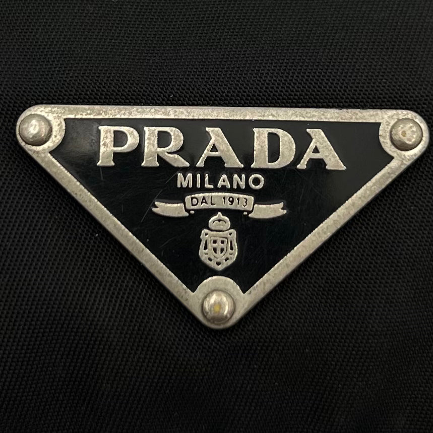 Prada 1990s Black Tessuto and Leather Flower Patchwork Pochette