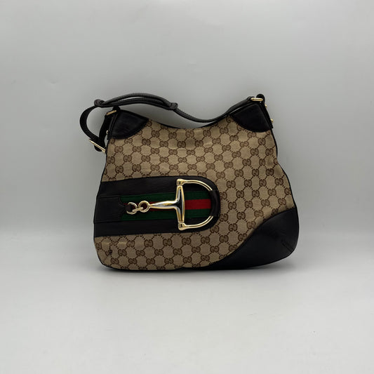 Gucci Monogram Canvas Sherryline Hasler Horsebit Hobo Shoulder Bag