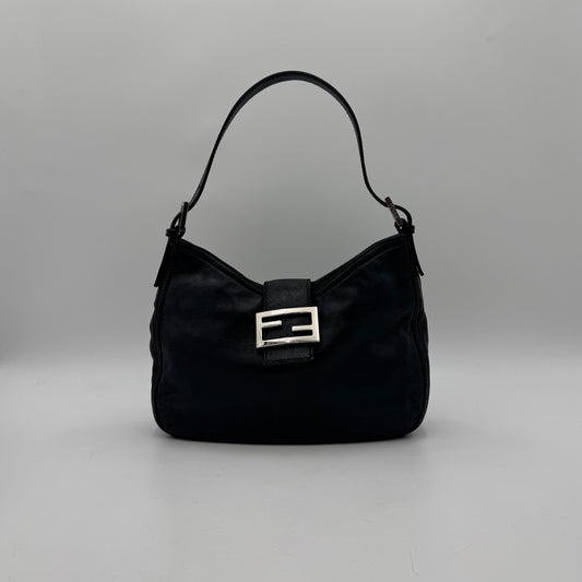 Fendi Black Leather Hobo Baguette SHW