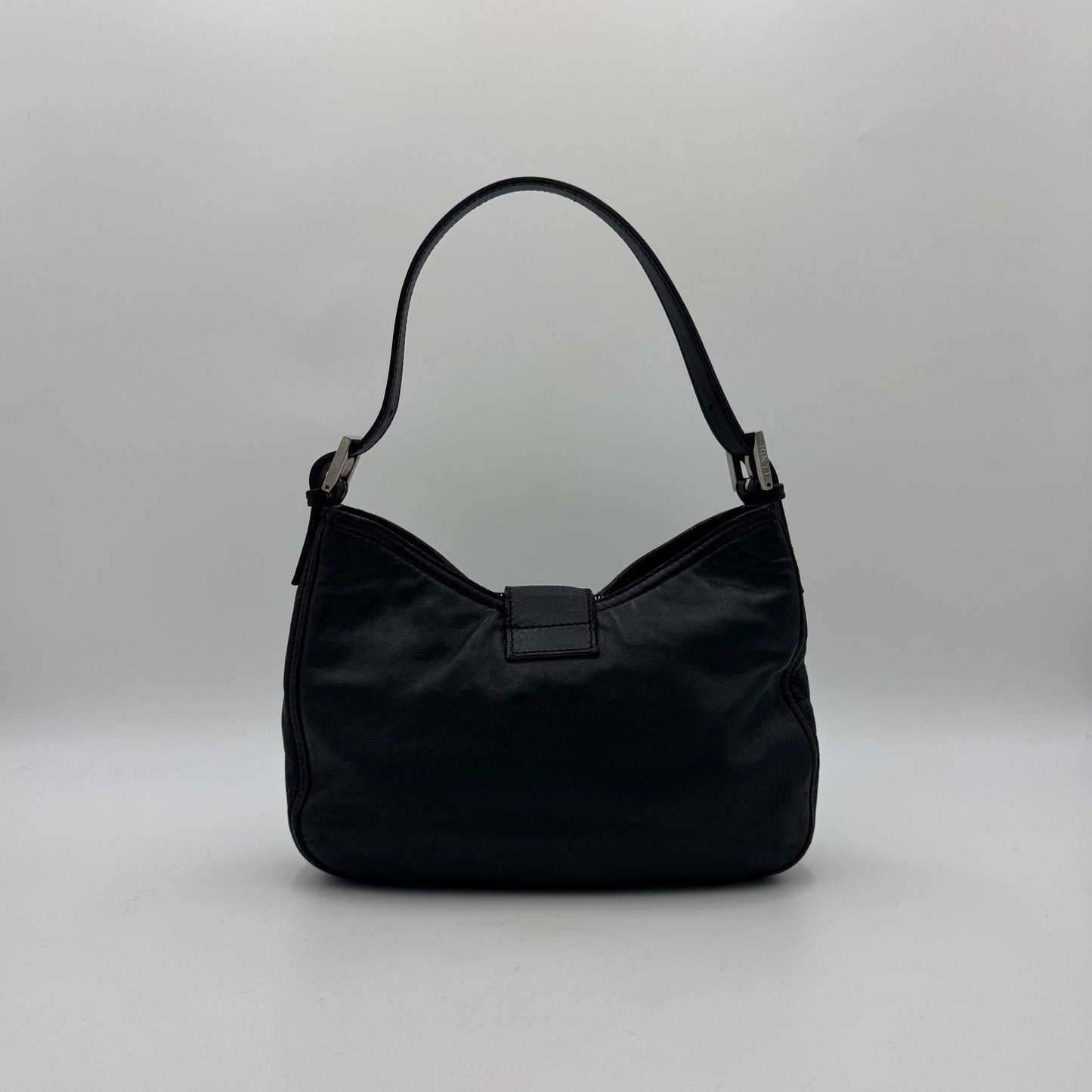 Fendi Black Leather Hobo Baguette SHW