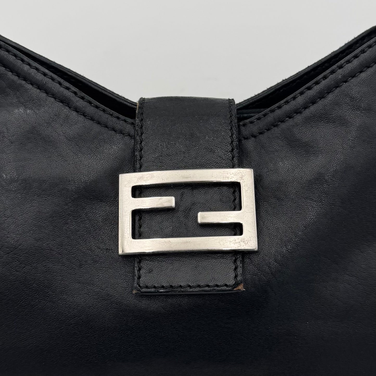Fendi Black Leather Hobo Baguette SHW