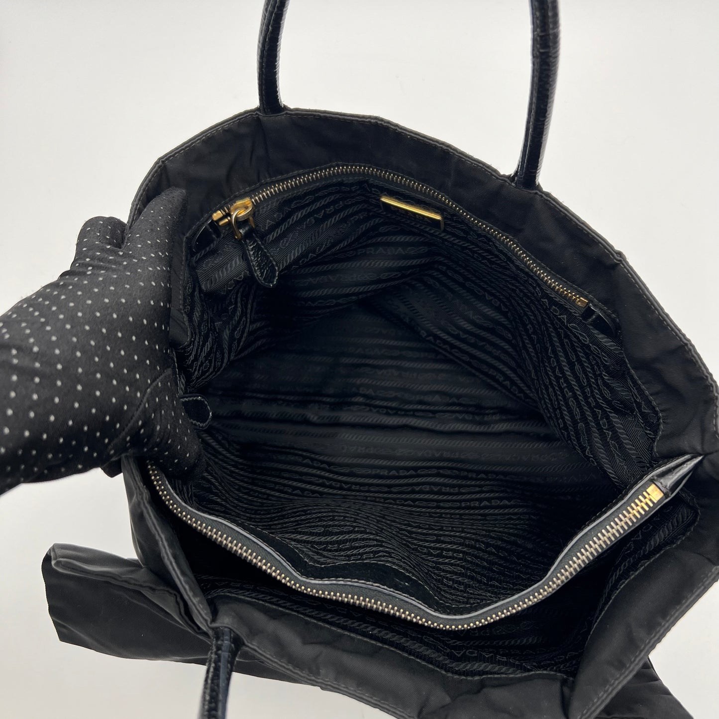 Prada Black Tessuto and Patent Leather Bow Tote Bag