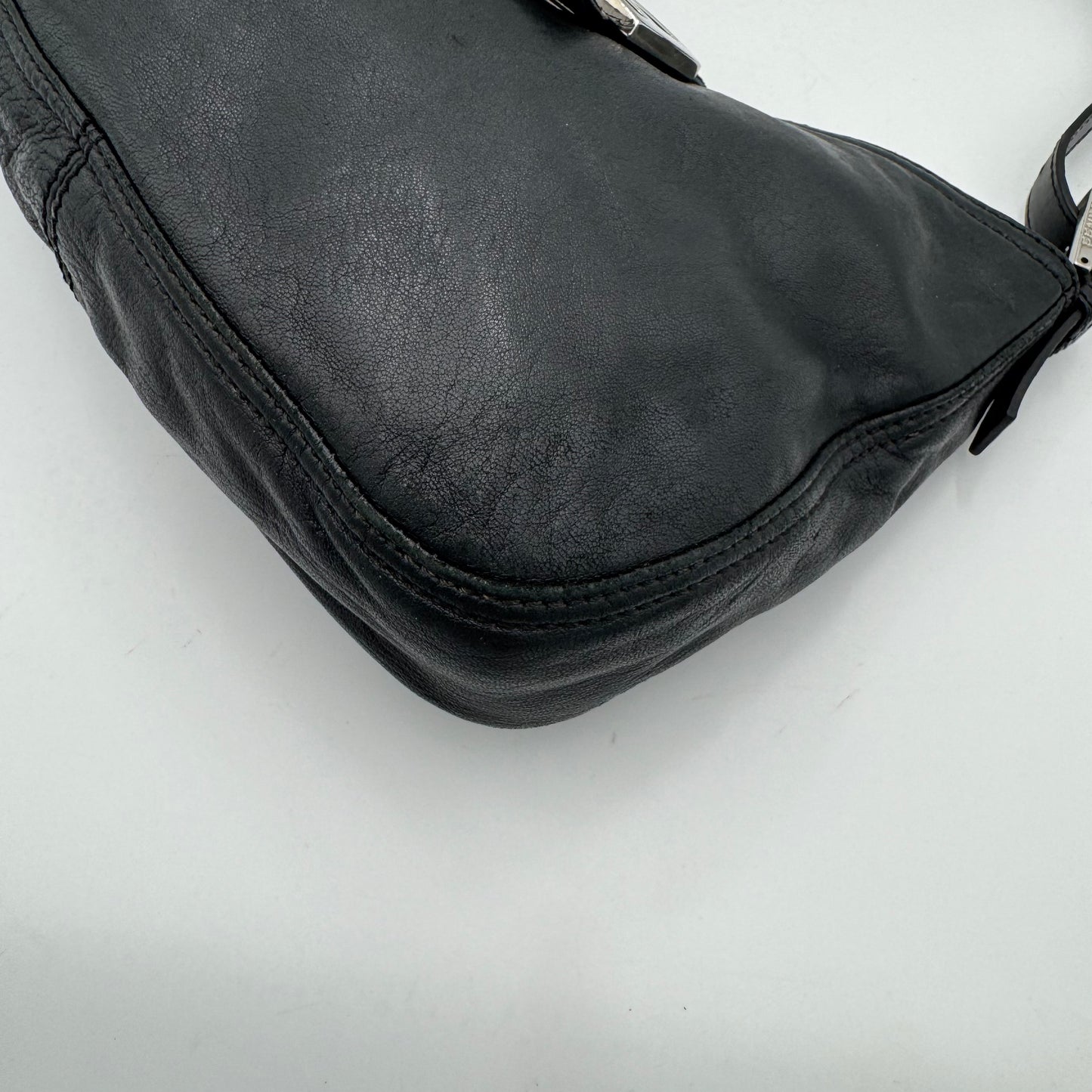 Fendi Black Leather Hobo Baguette SHW