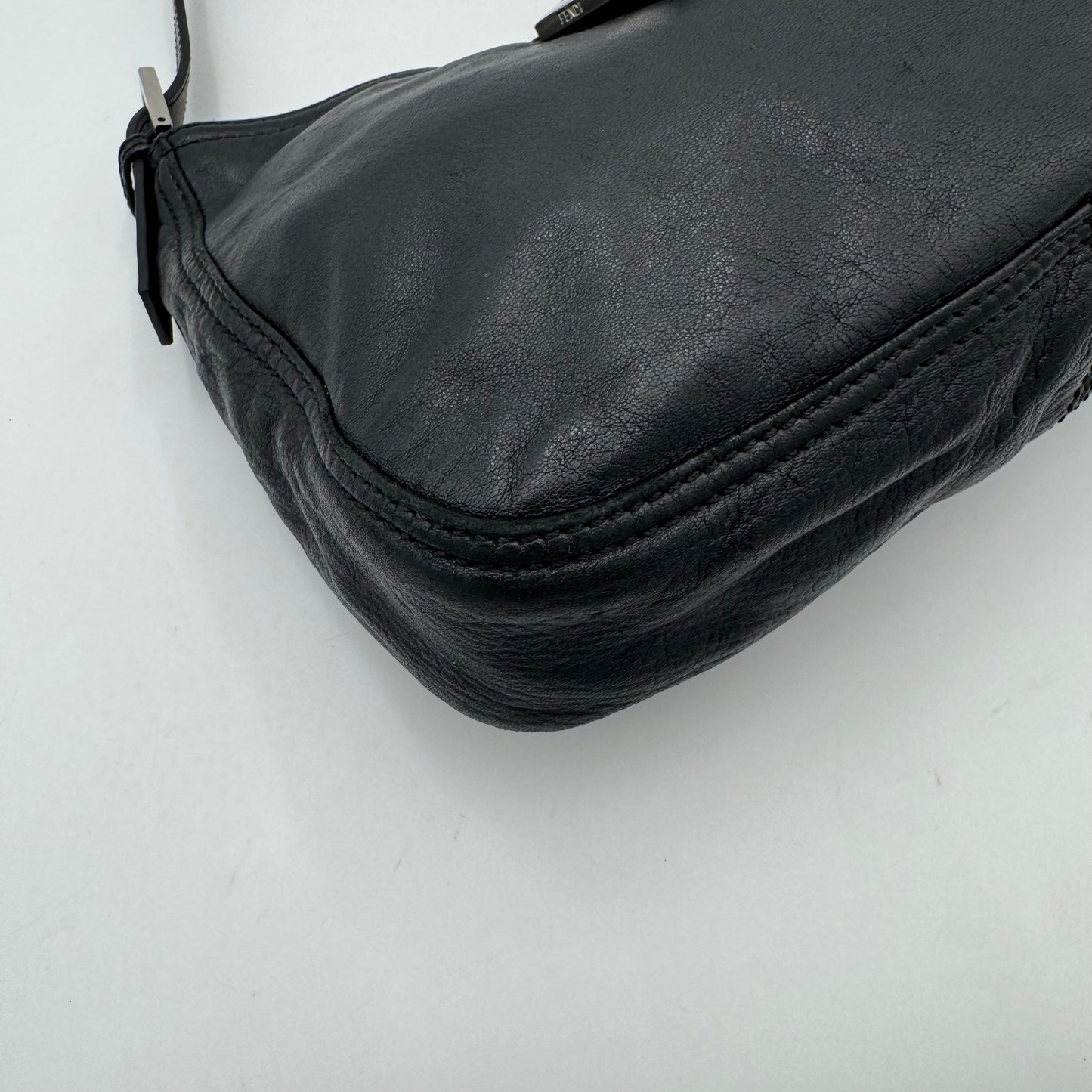 Fendi Black Leather Hobo Baguette SHW