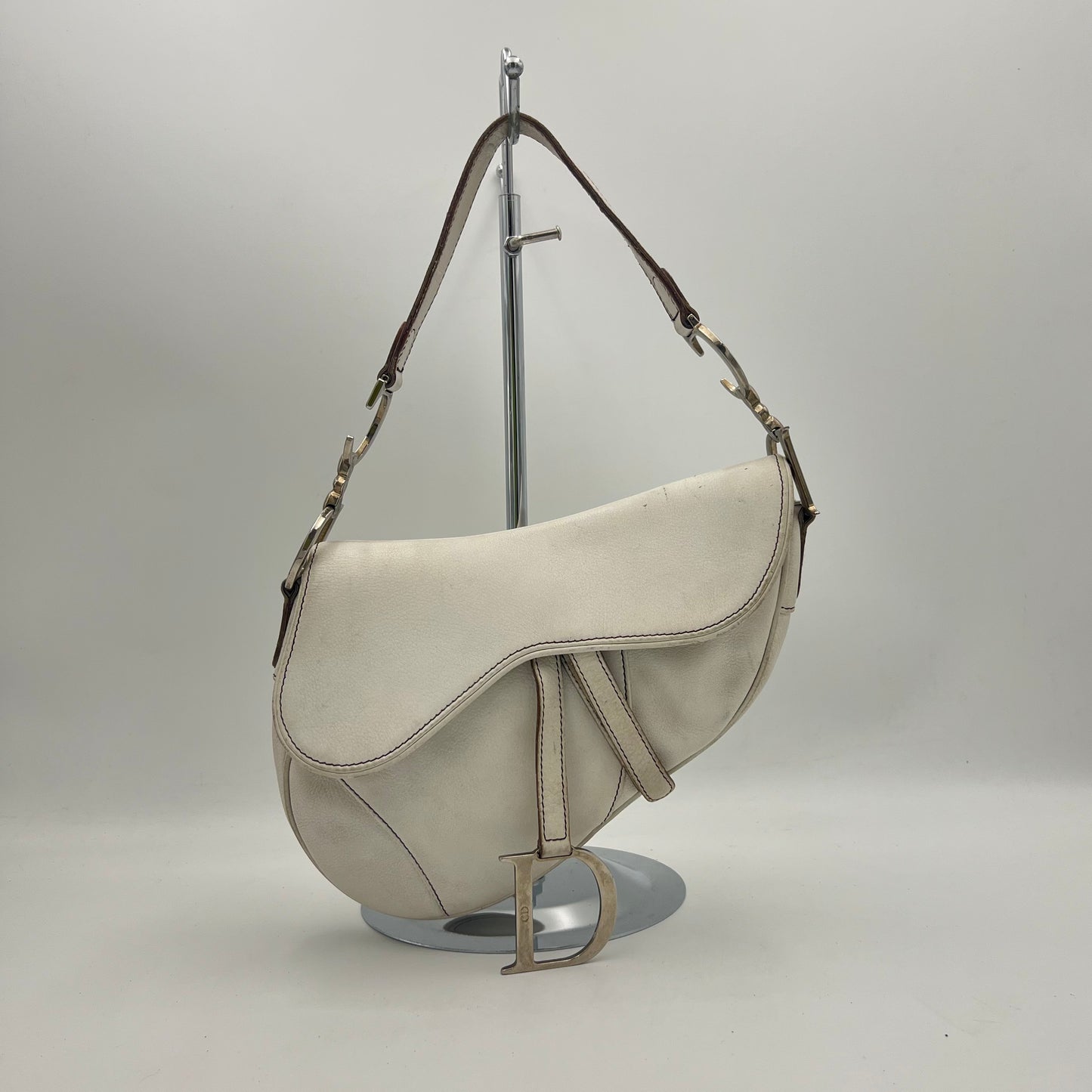 Christian Dior White Leather Saddle