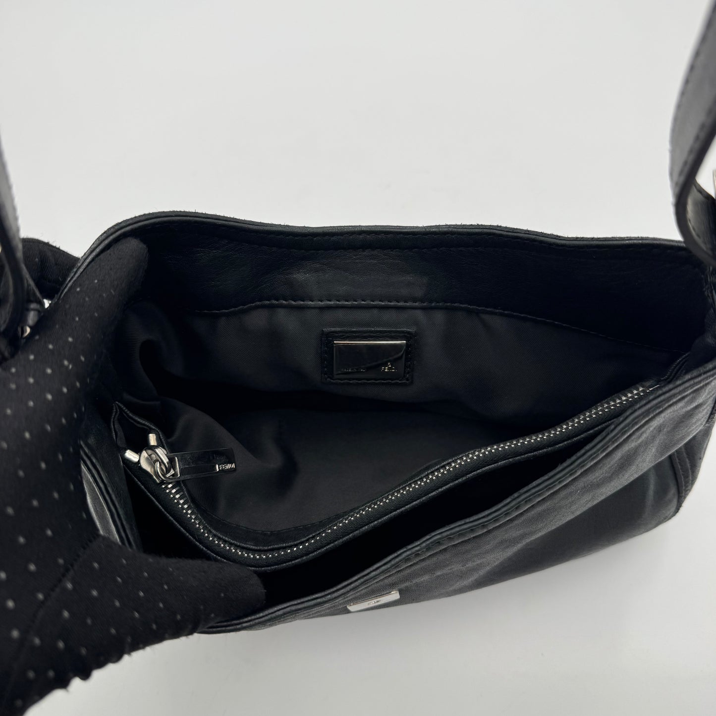 Fendi Black Leather Hobo Baguette SHW