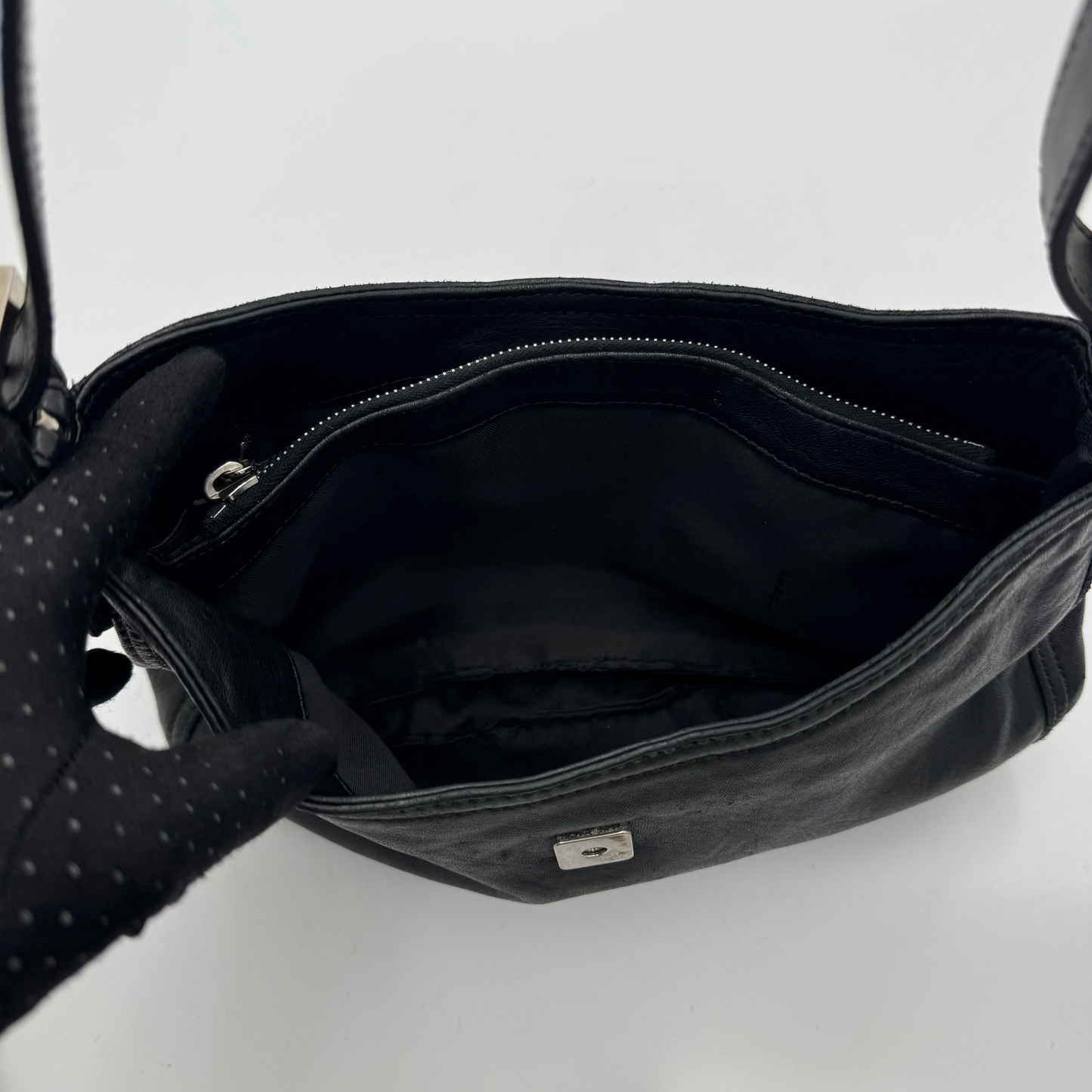 Fendi Black Leather Hobo Baguette SHW