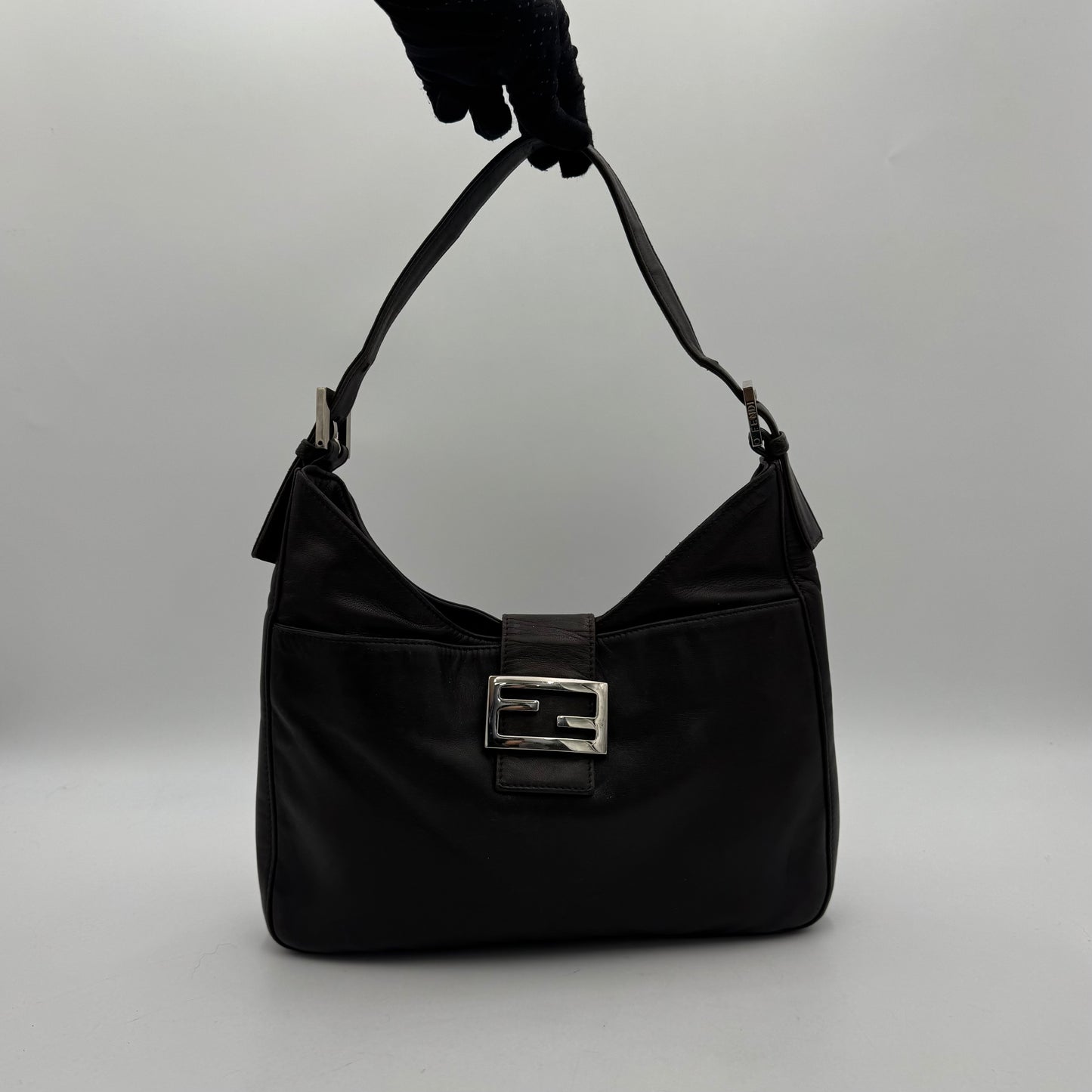 Fendi Dark Brown Leather Hobo Shoulder Bag
