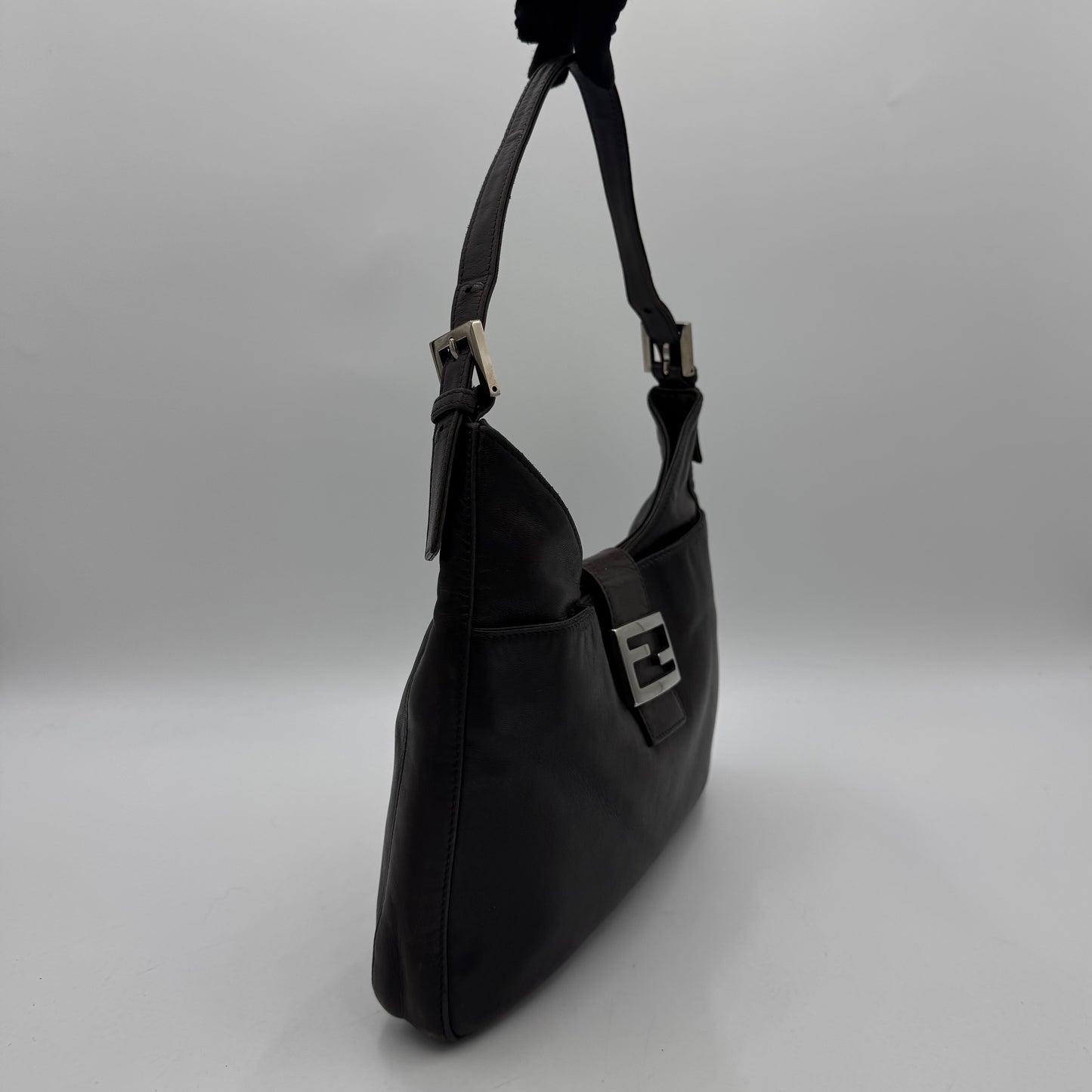 Fendi Dark Brown Leather Hobo Shoulder Bag