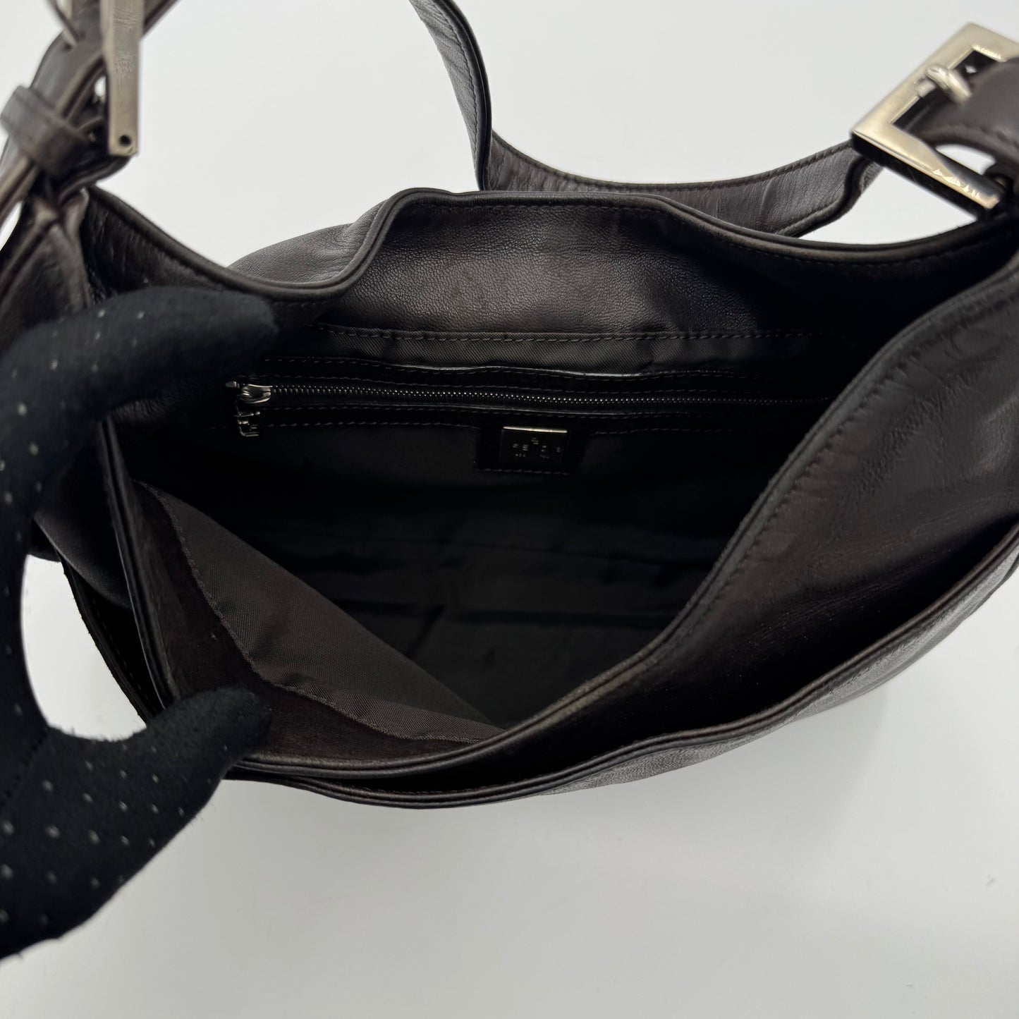 Fendi Dark Brown Leather Hobo Shoulder Bag