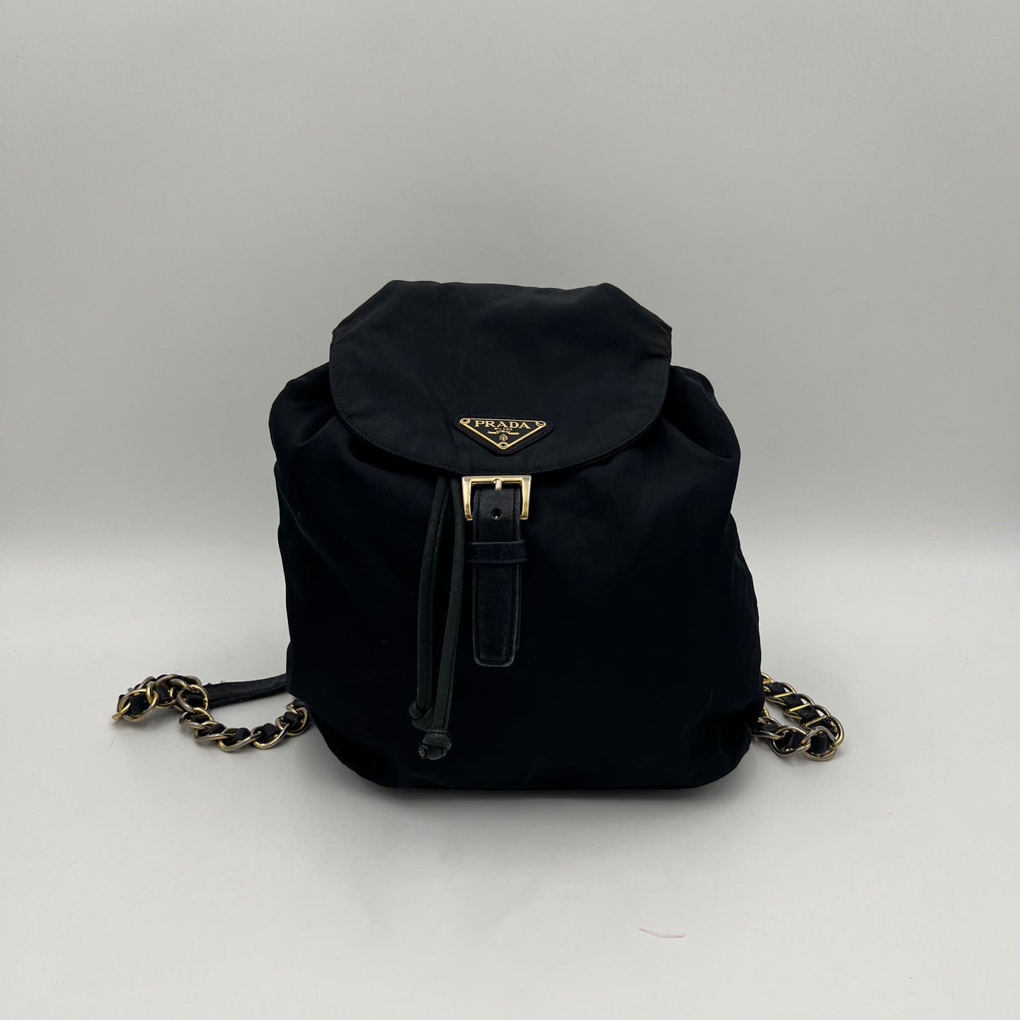 Prada Dark Blue Nylon and Leather Chain Backpack