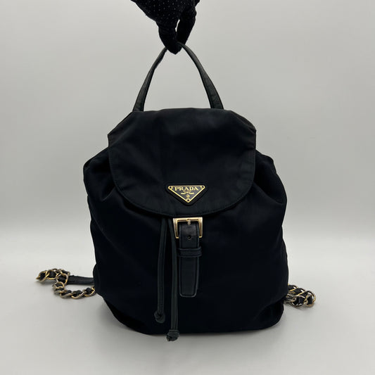 Prada Dark Blue Nylon and Leather Chain Backpack