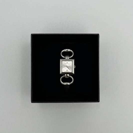 Gucci Vintage Tornabuoni  Guccissima w/ Diamond Markers Square Face Stainless Steel Quartz Bangle Watch