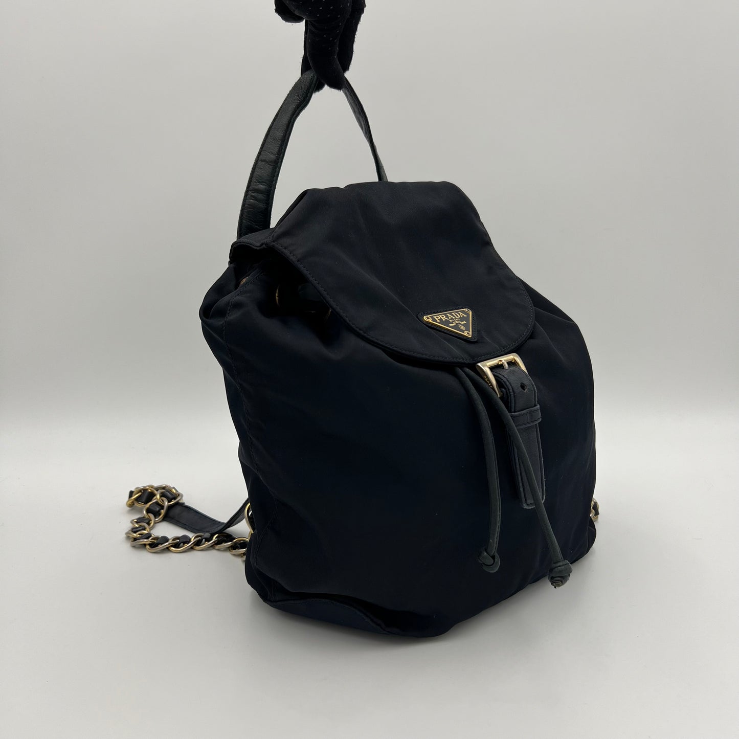 Prada Dark Blue Nylon and Leather Chain Backpack