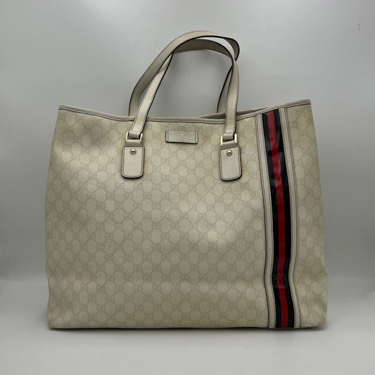 Gucci White Monogram PVC Sherryline Shopper Tote