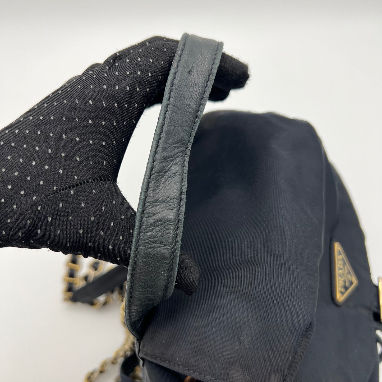 Prada Dark Blue Nylon and Leather Chain Backpack