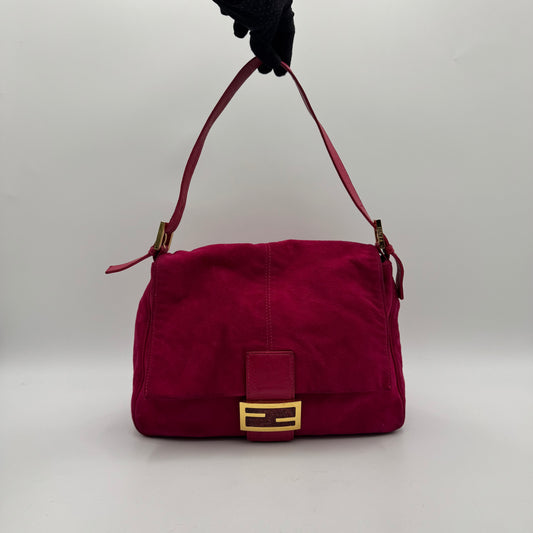 Fendi Pink Suede Glittery FF Buckle Mamma Baguette GHW