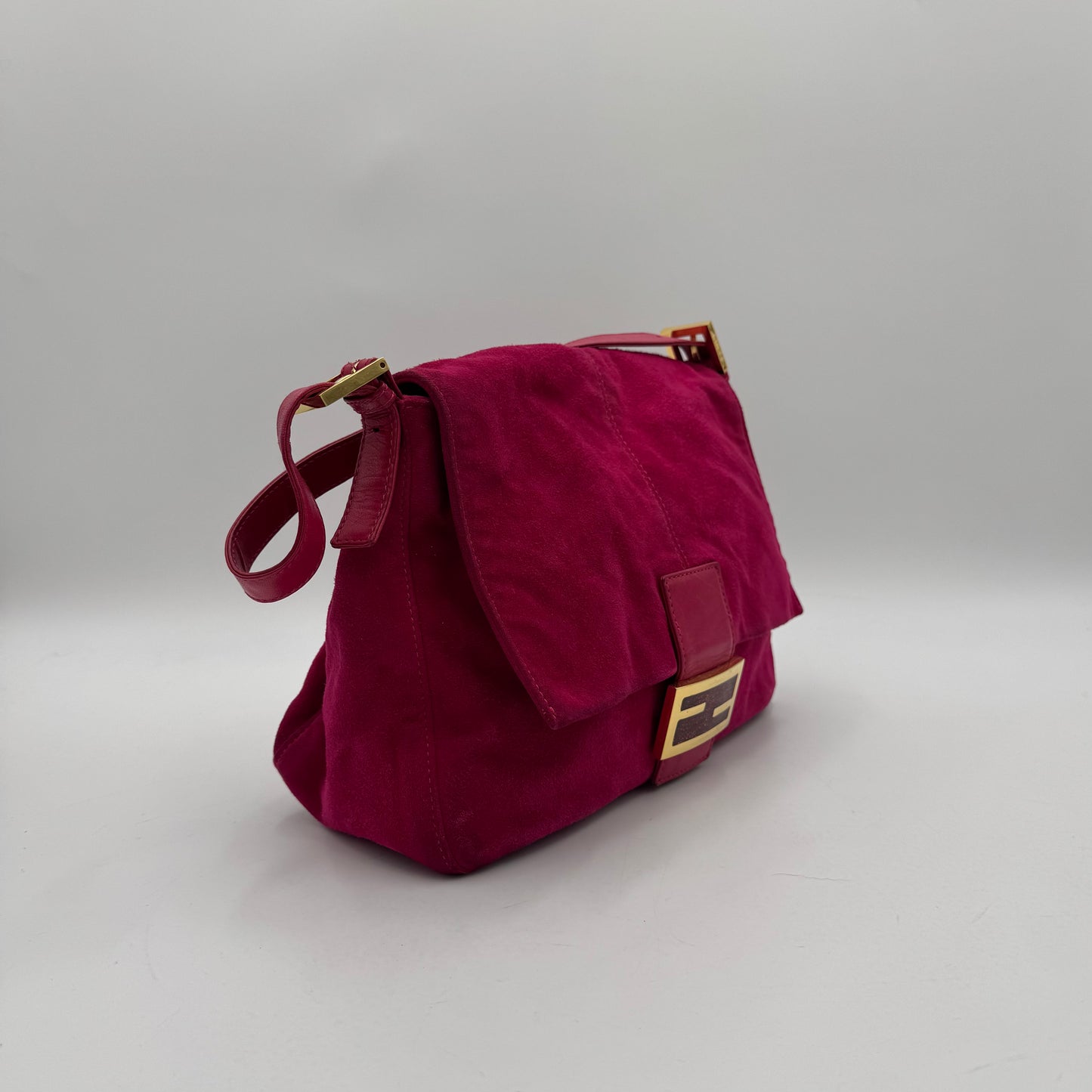 Fendi Pink Suede Glittery FF Buckle Mamma Baguette GHW