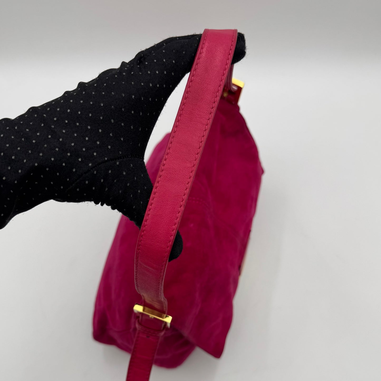 Fendi Pink Suede Glittery FF Buckle Mamma Baguette GHW