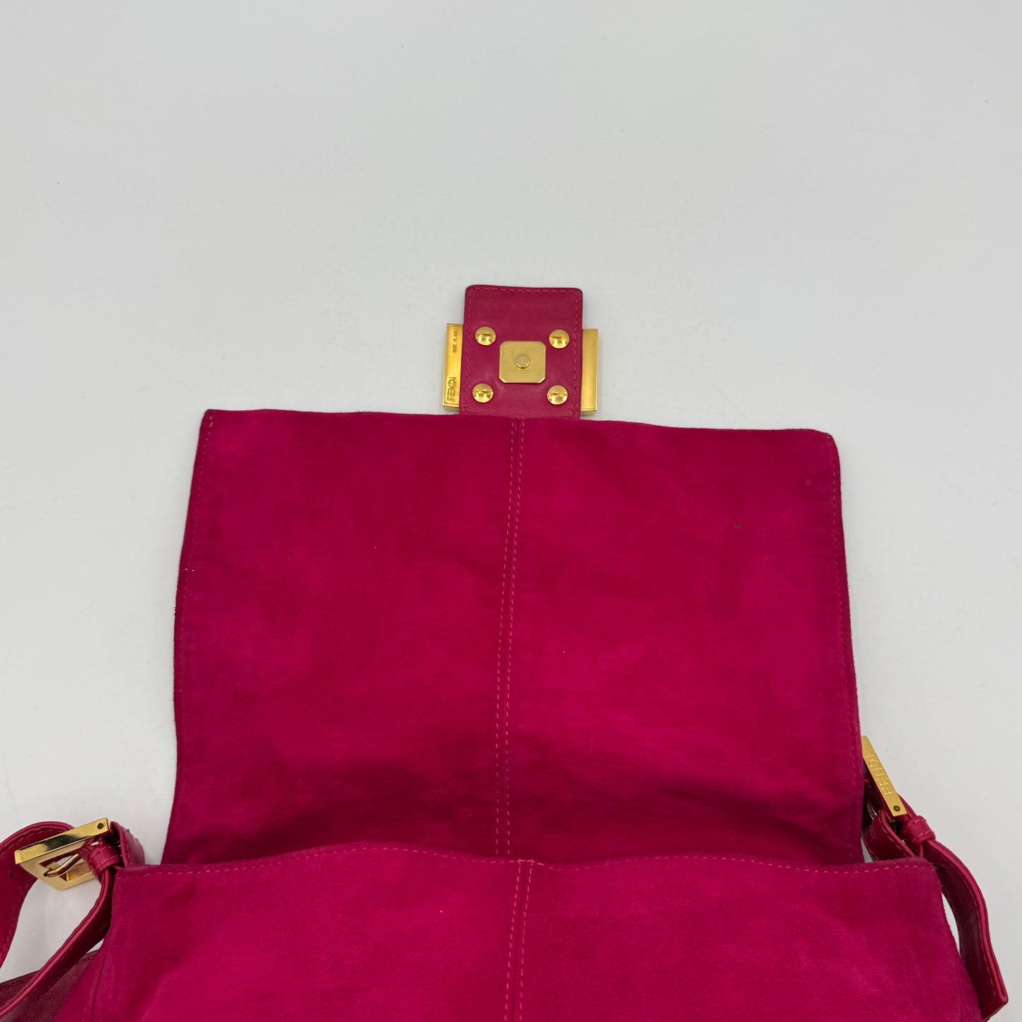 Fendi Pink Suede Glittery FF Buckle Mamma Baguette GHW