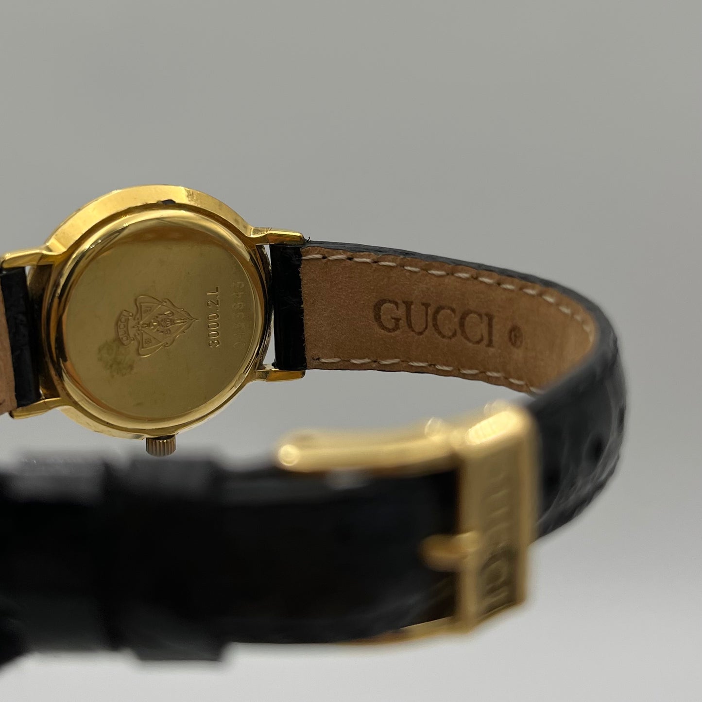Gucci Vintage 3000.2L Gold-Plated Black Round Dial Ladies Watch