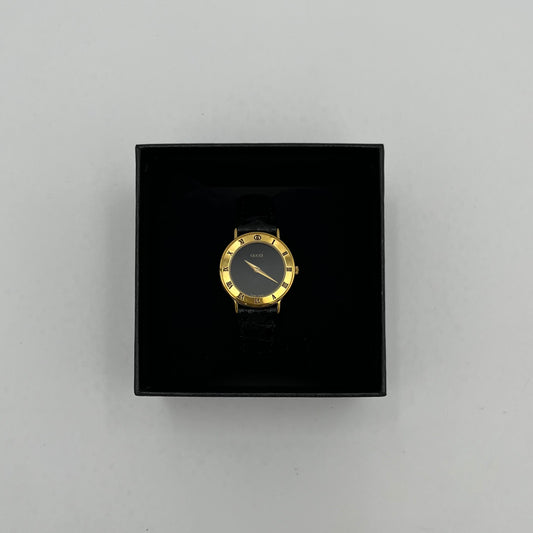 Gucci Vintage 3000.2L Gold-Plated Black Round Dial Ladies Watch
