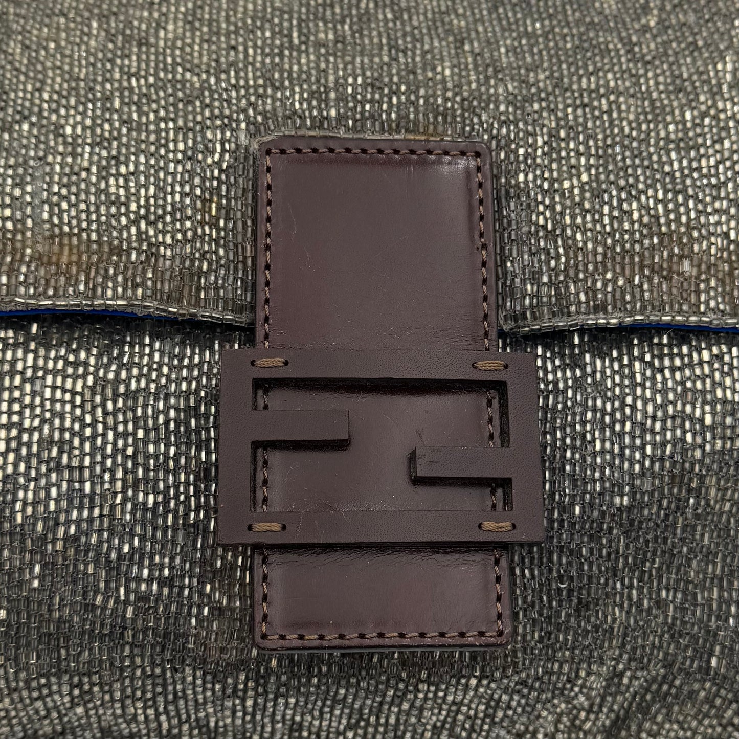Fendi Silver Beaded Brown Leather Mamma Baguette