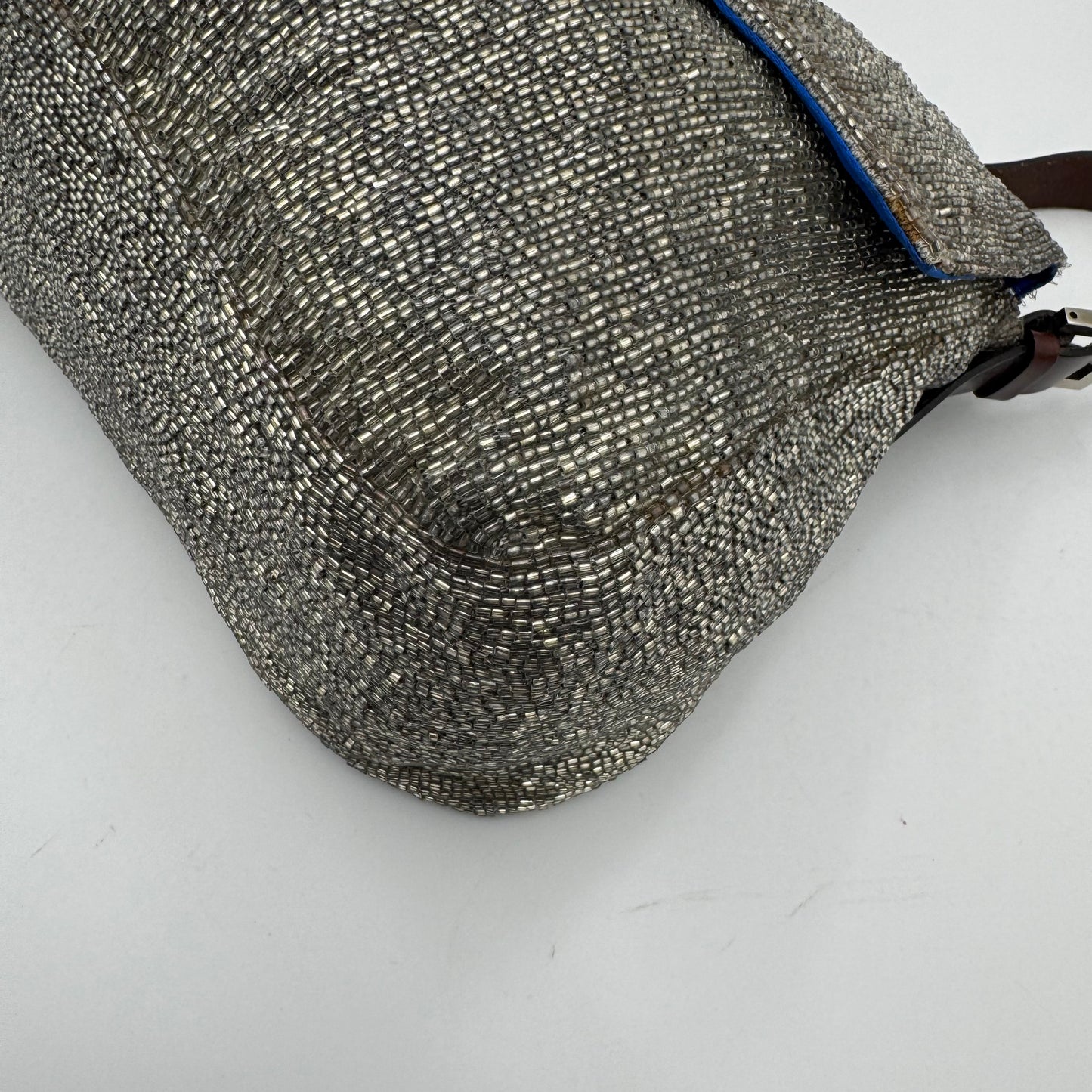 Fendi Silver Beaded Brown Leather Mamma Baguette