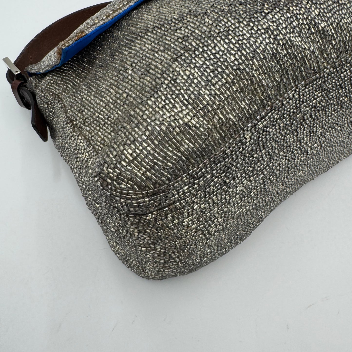 Fendi Silver Beaded Brown Leather Mamma Baguette