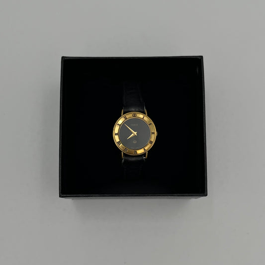 Gucci Vintage 3000L Gold-Plated Black Round Dial Ladies Watch