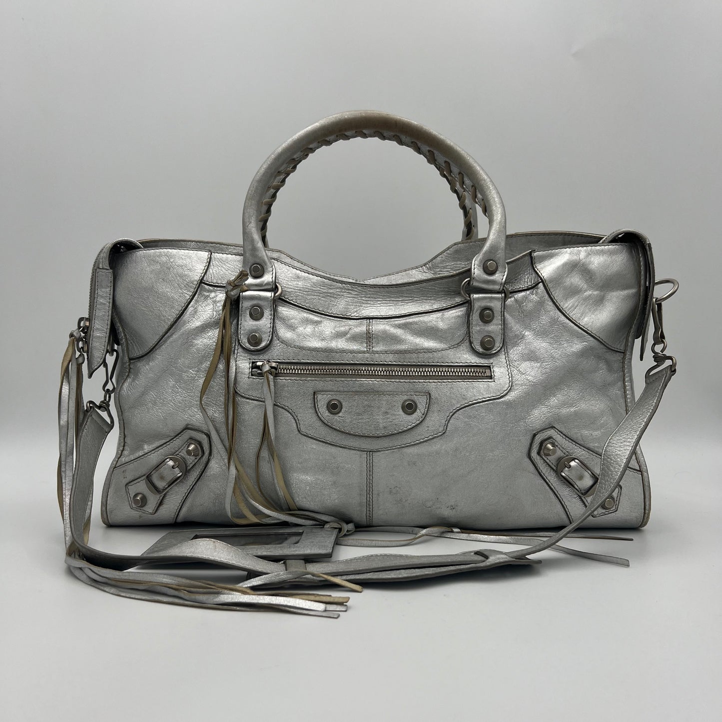 Balenciaga Silver Leather Metallic Hardware Part Time SHW