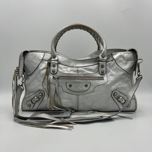 Balenciaga Silver Leather Metallic Hardware Part Time SHW