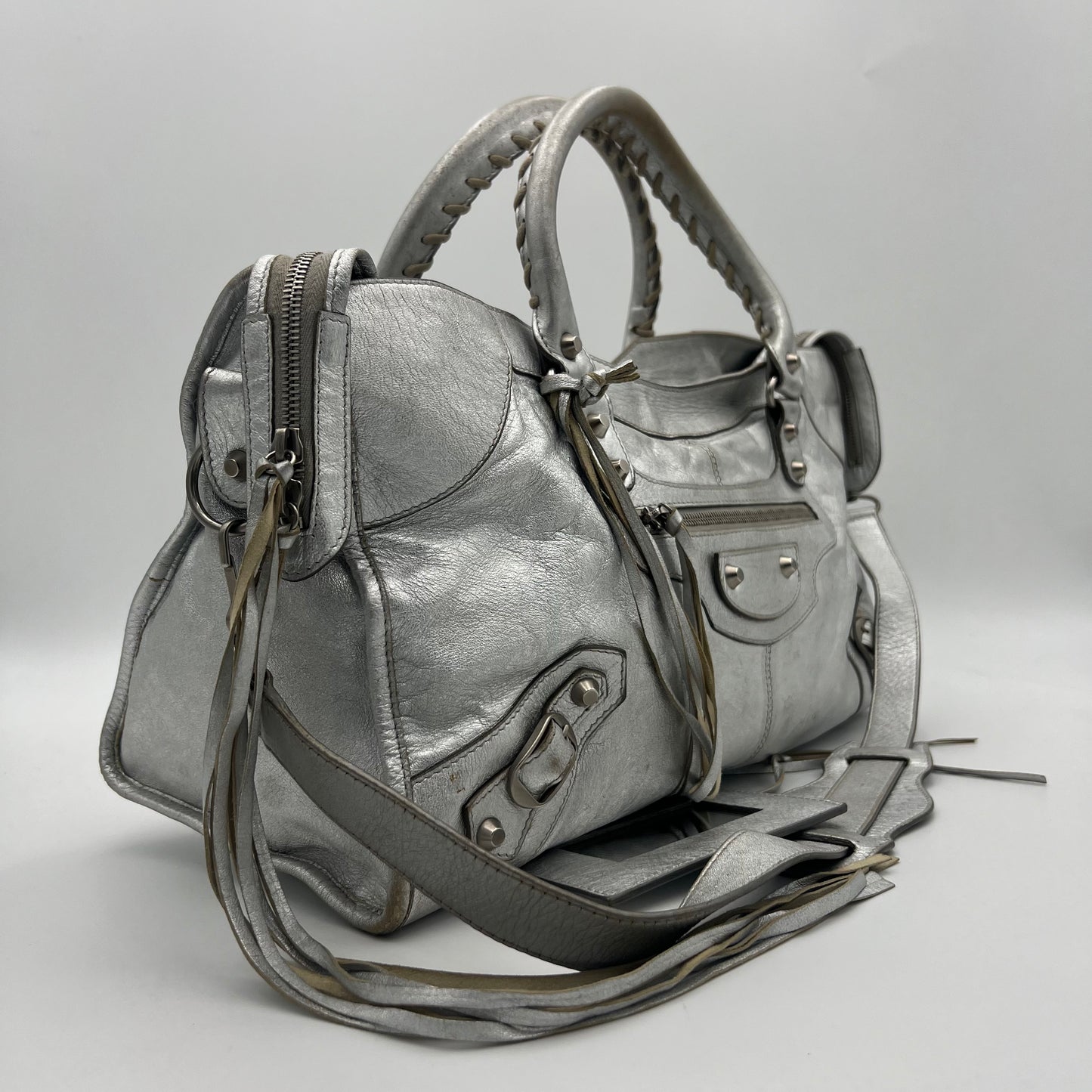 Balenciaga Silver Leather Metallic Hardware Part Time SHW