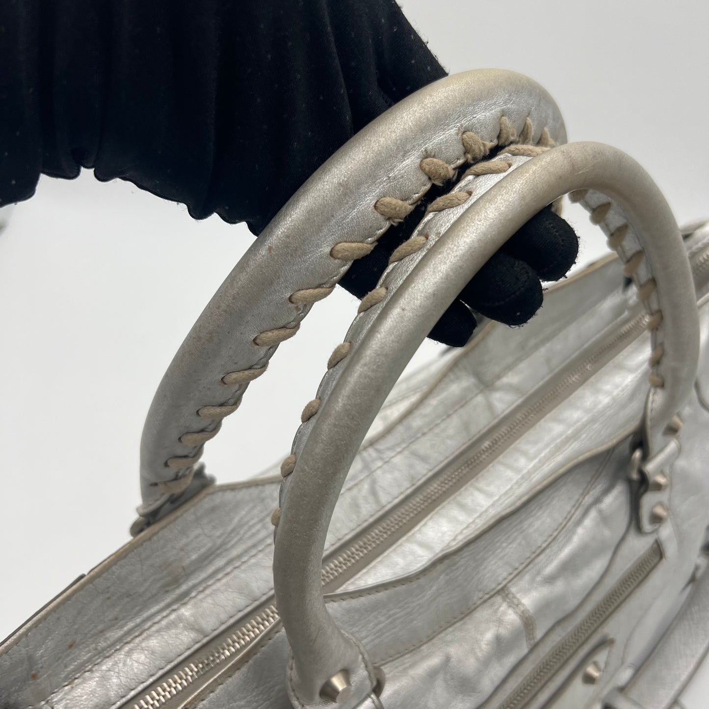 Balenciaga Silver Leather Metallic Hardware Part Time SHW