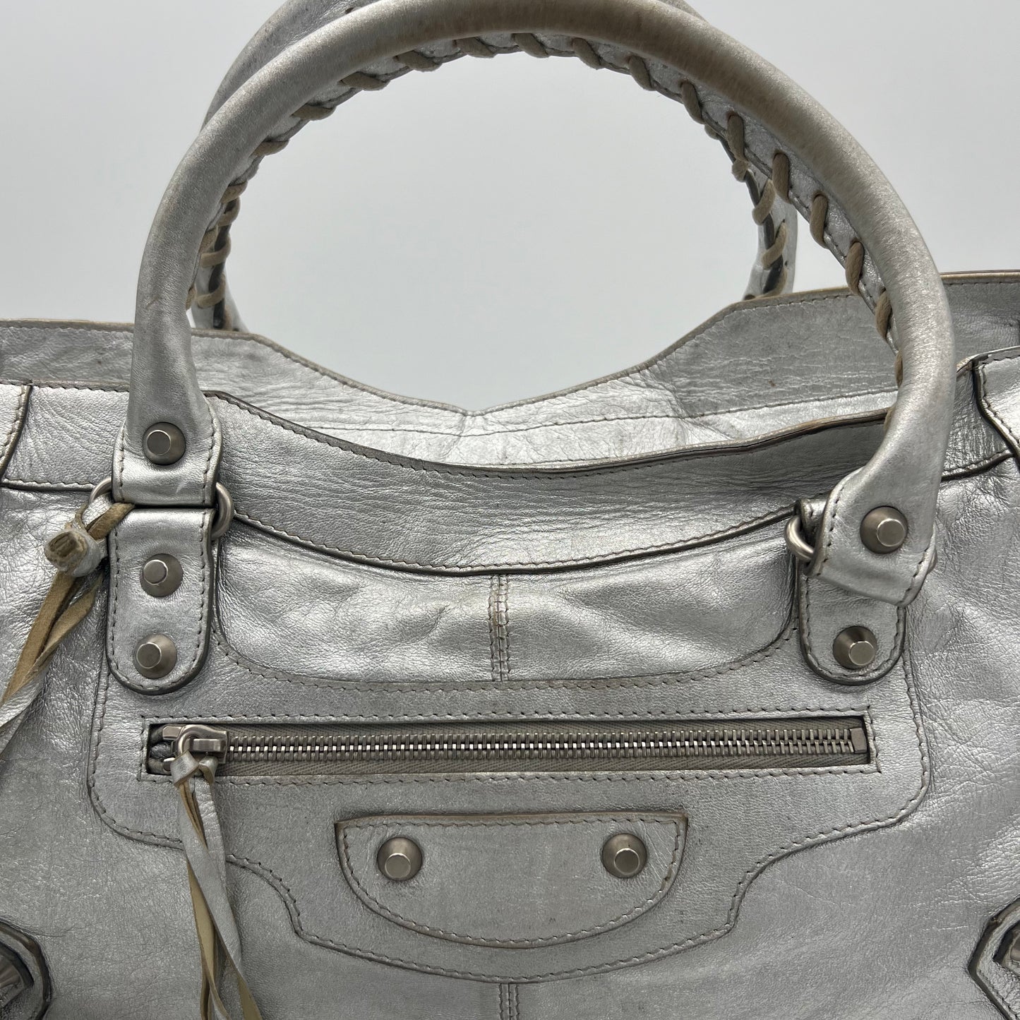 Balenciaga Silver Leather Metallic Hardware Part Time SHW