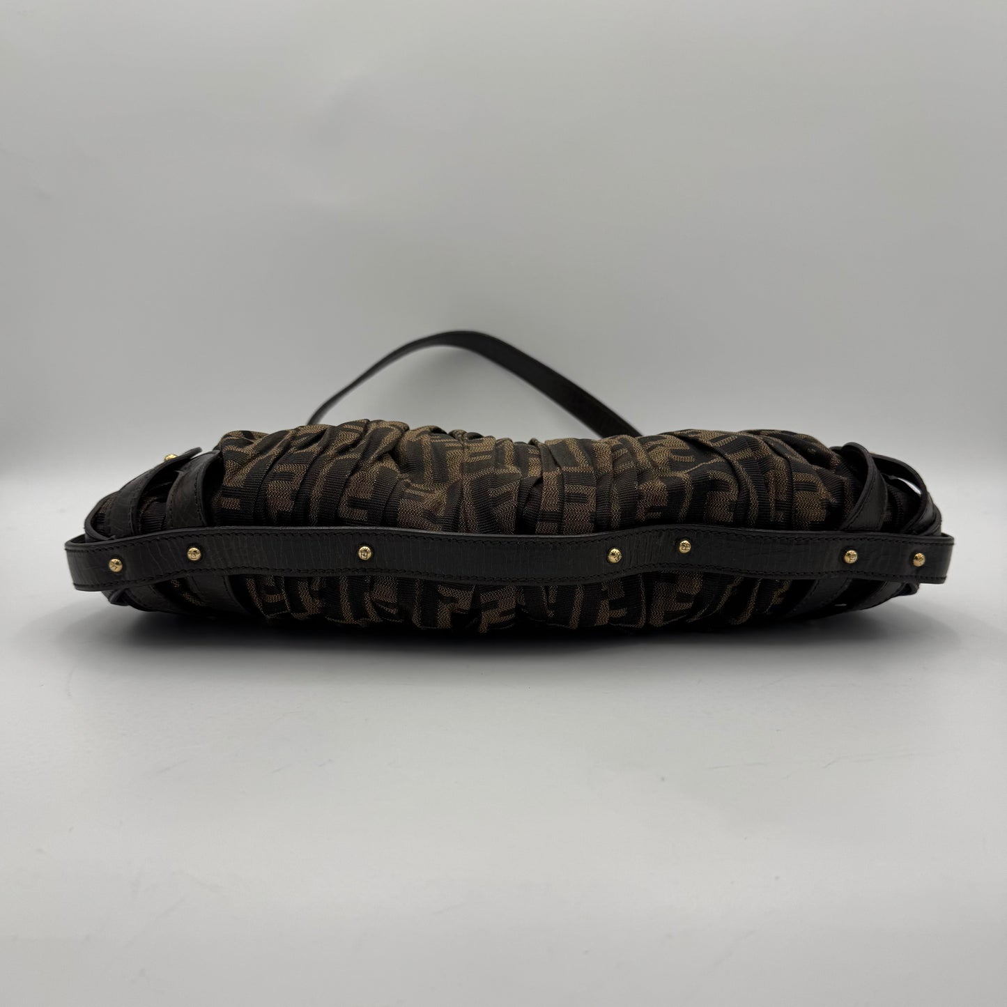 Fendi Tobacco Zucca Pleated Canvas Large Chef Flap Shoulder Bag