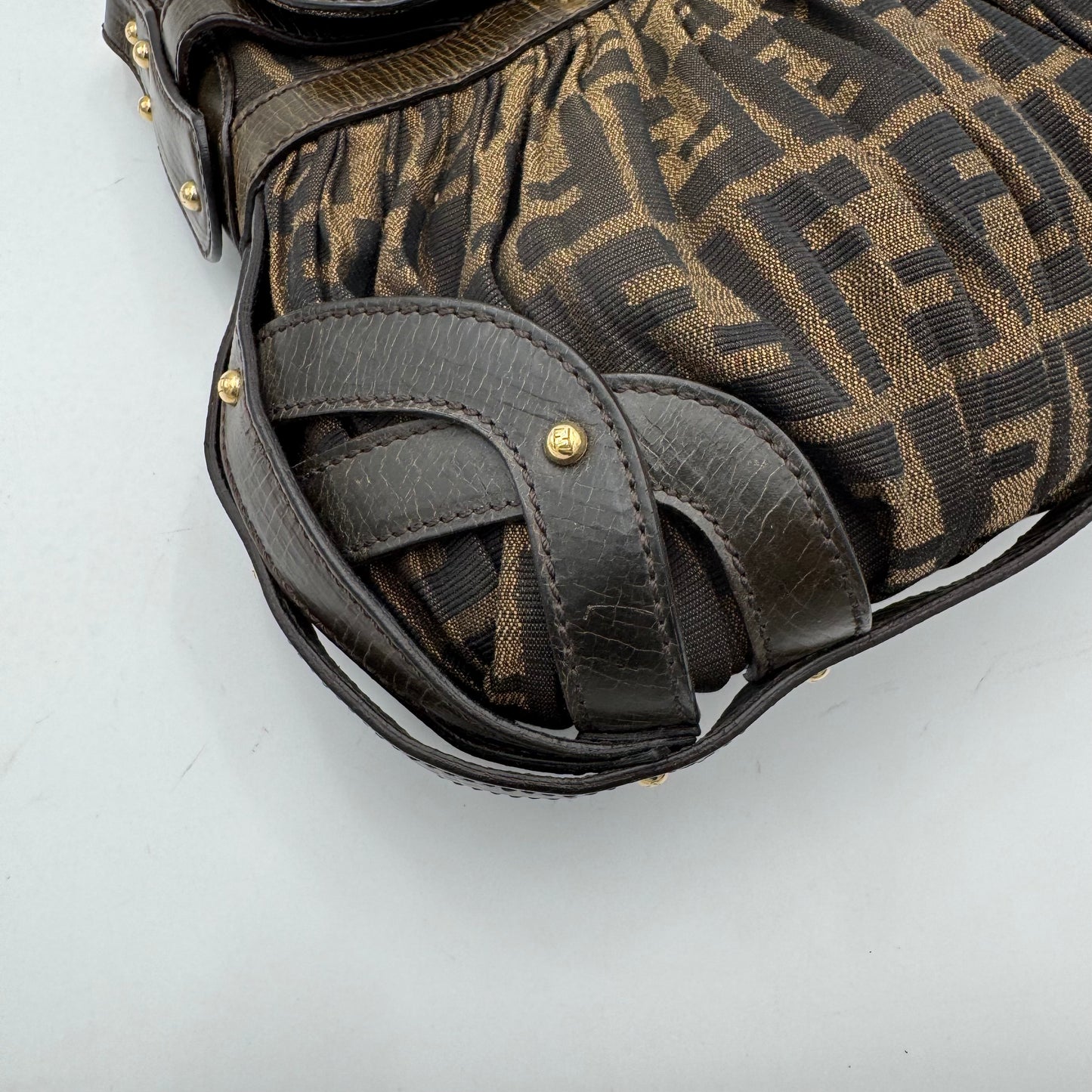 Fendi Tobacco Zucca Pleated Canvas Large Chef Flap Shoulder Bag