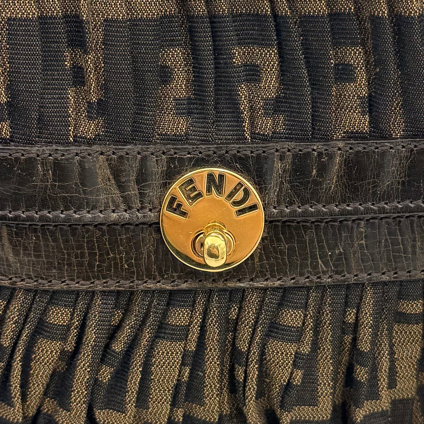 Fendi Tobacco Zucca Pleated Canvas Large Chef Flap Shoulder Bag