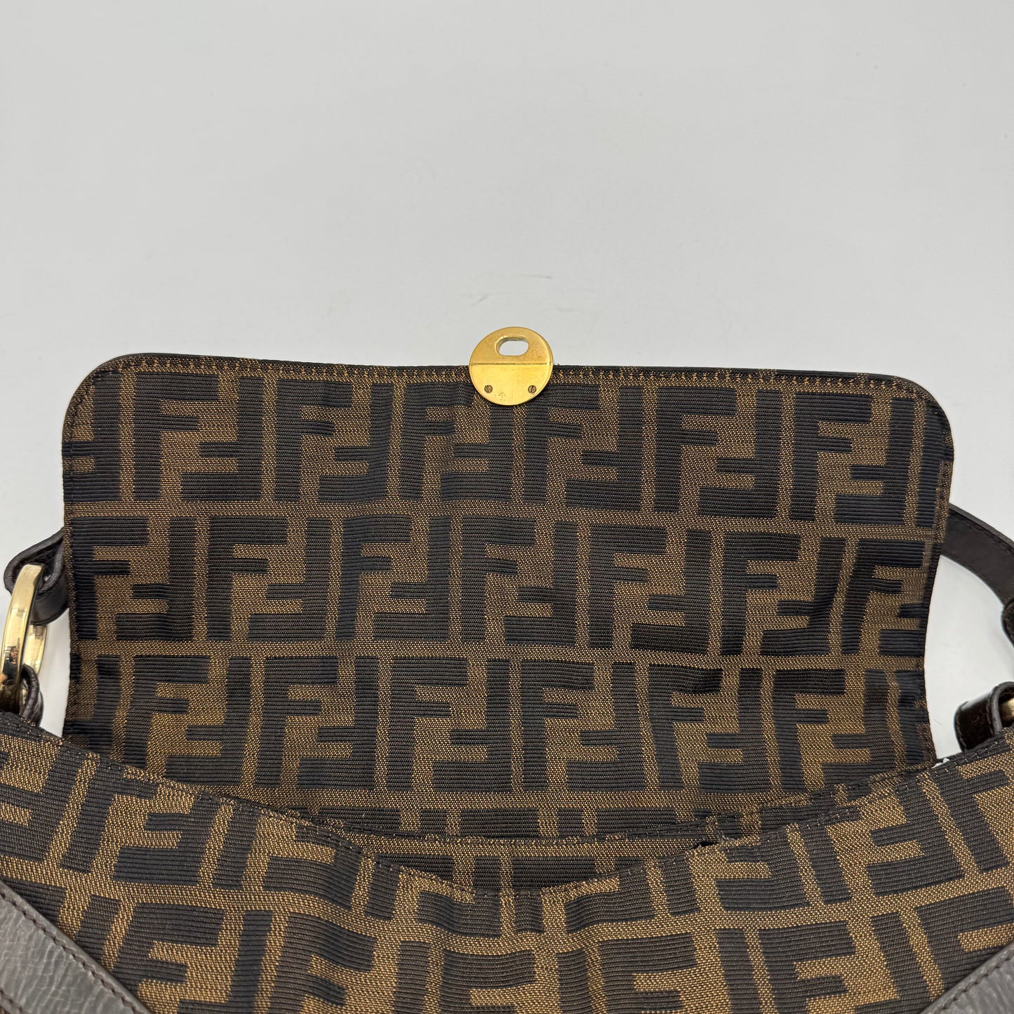 Fendi Tobacco Zucca Pleated Canvas Large Chef Flap Shoulder Bag