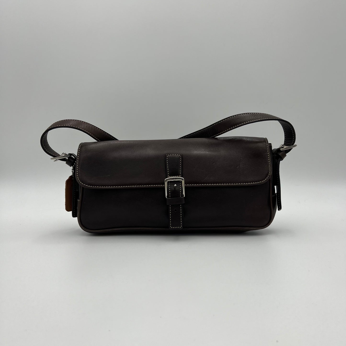 Coach Dark Brown Leather Hamptons Flap Bag