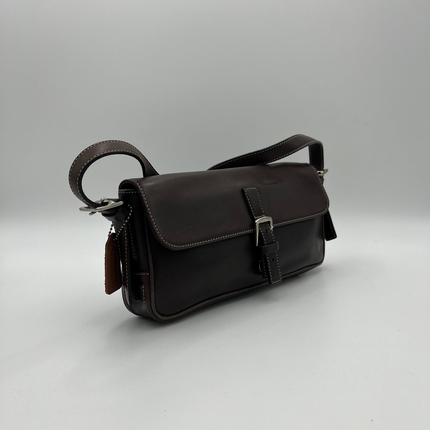 Coach Dark Brown Leather Hamptons Flap Bag