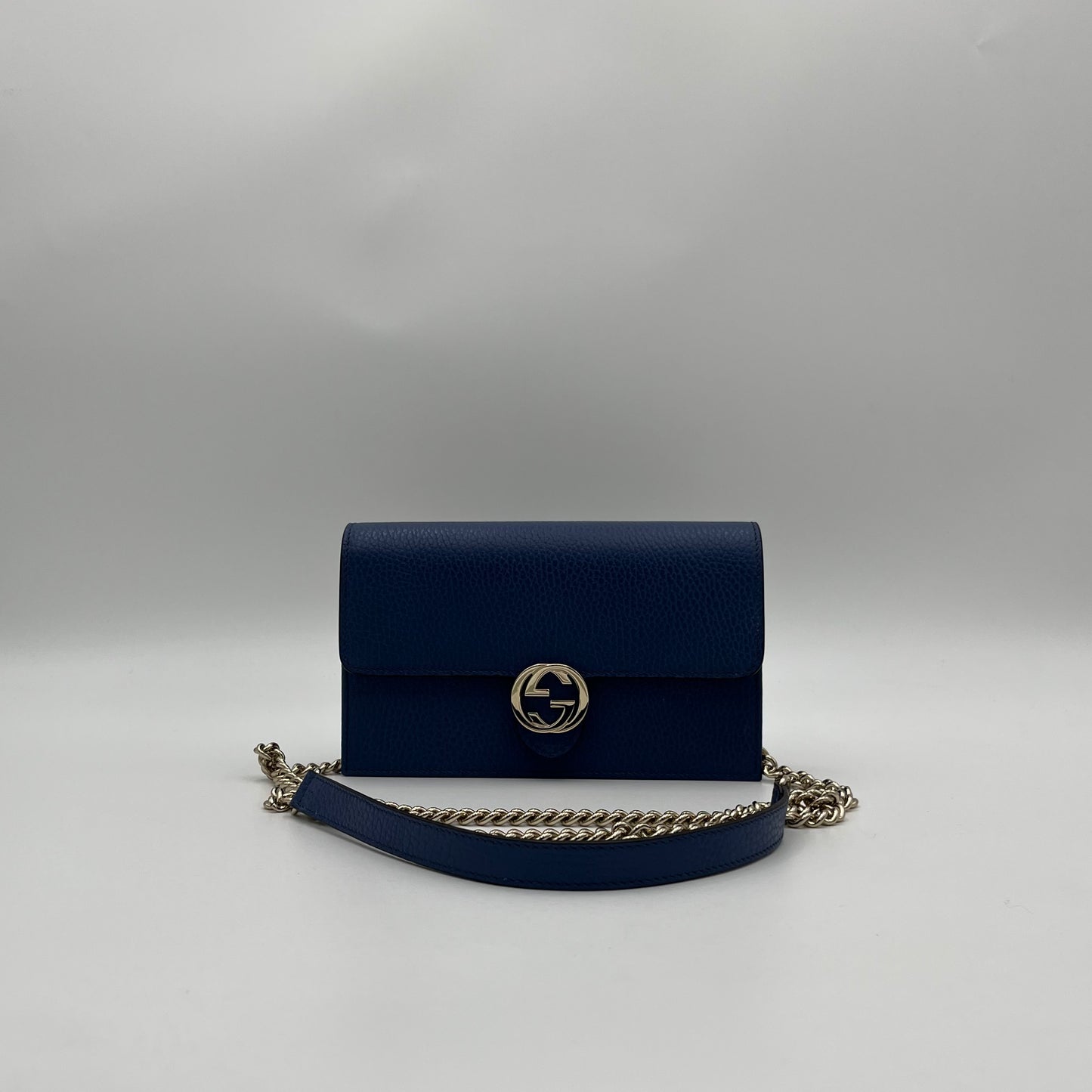 Gucci Blue Leather Interlocking G Wallet on Chain