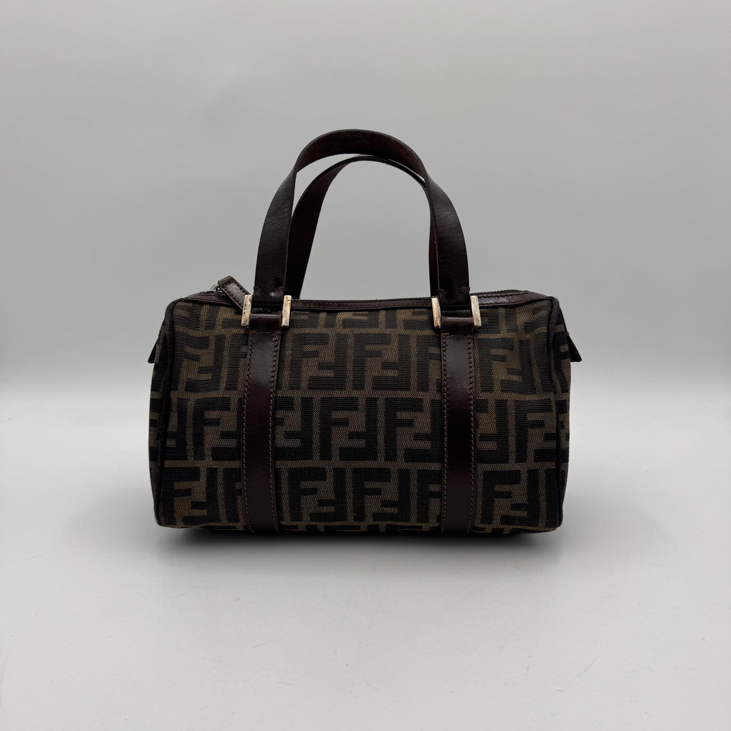 Fendi Tobacco Zucca Canvas and Leather Small Boston