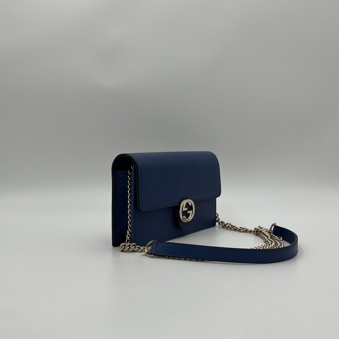 Gucci Blue Leather Interlocking G Wallet on Chain
