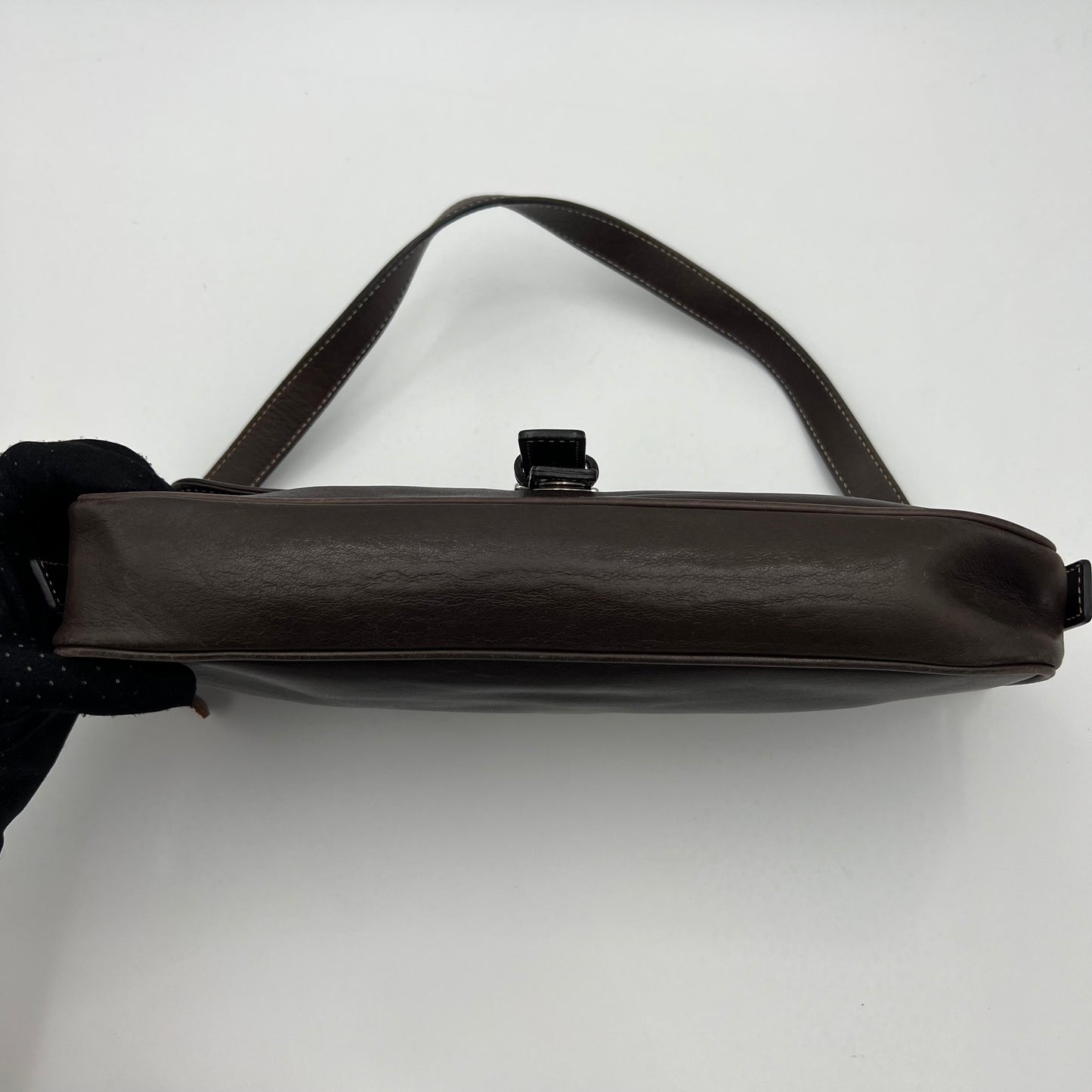 Coach Dark Brown Leather Hamptons Flap Bag