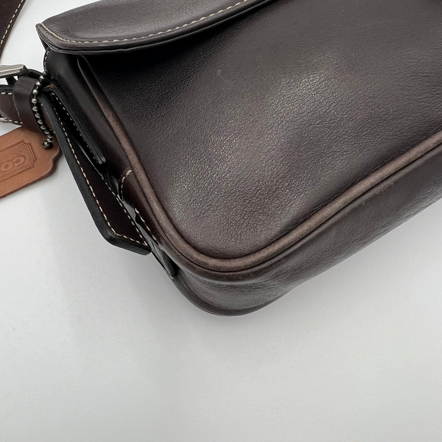 Coach Dark Brown Leather Hamptons Flap Bag